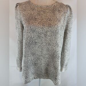 Ann Taylor LOFT Animal Print White Top Long Sleeve Leopard medium petite MP
